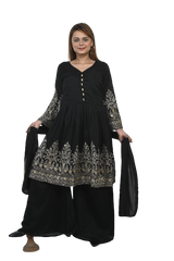 Black Embroidered Sharara Suit