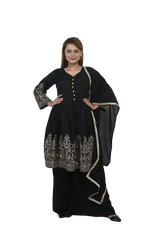 Black Embroidered Sharara Suit