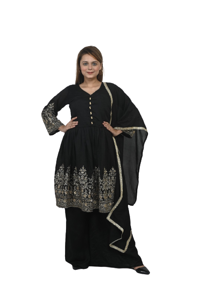 Black Embroidered Sharara Suit