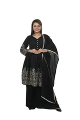 Black Embroidered Sharara Suit