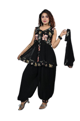 Noir Elegance Georgette Floral Embroidery Kurti Set