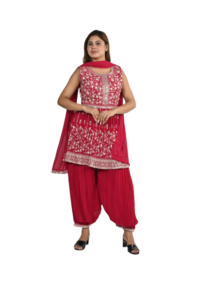 Red Afghani Pant and Kurti Set