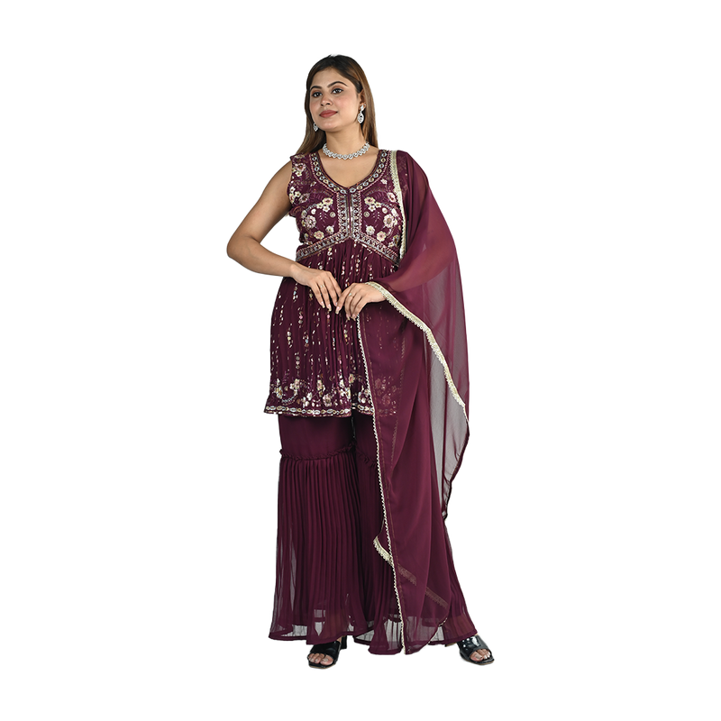 Maroon Blossom Embroidered Suit