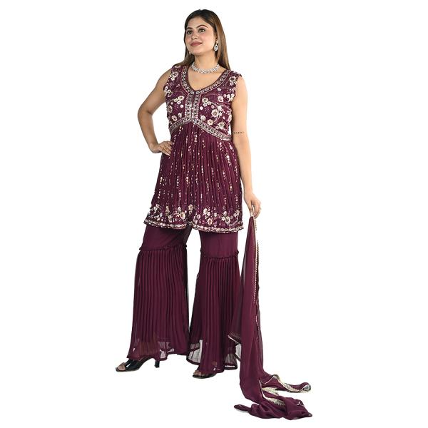 Maroon Blossom Embroidered Suit