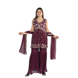 Maroon Blossom Embroidered Suit