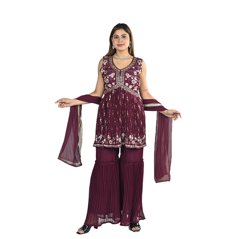 Maroon Blossom Embroidered Suit