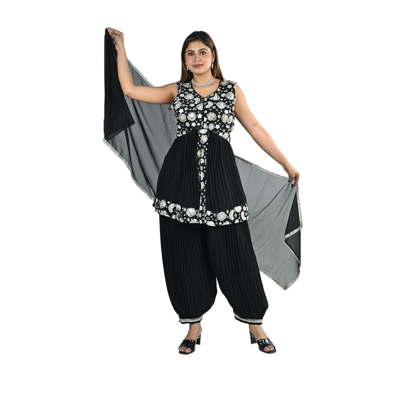 Midnight Blossom Georgette Embroidered Salwar Suit