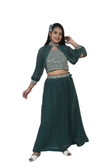 Enchanted Pines Georgette Sequin Embroidered Choli and Lehenga Set