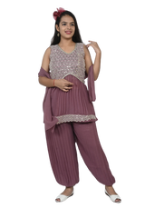 Delicate Rose Georgette Sequin Embroidered Kurta and Afghani Style Pants Set