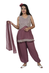 Delicate Rose Georgette Sequin Embroidered Kurta and Afghani Style Pants Set