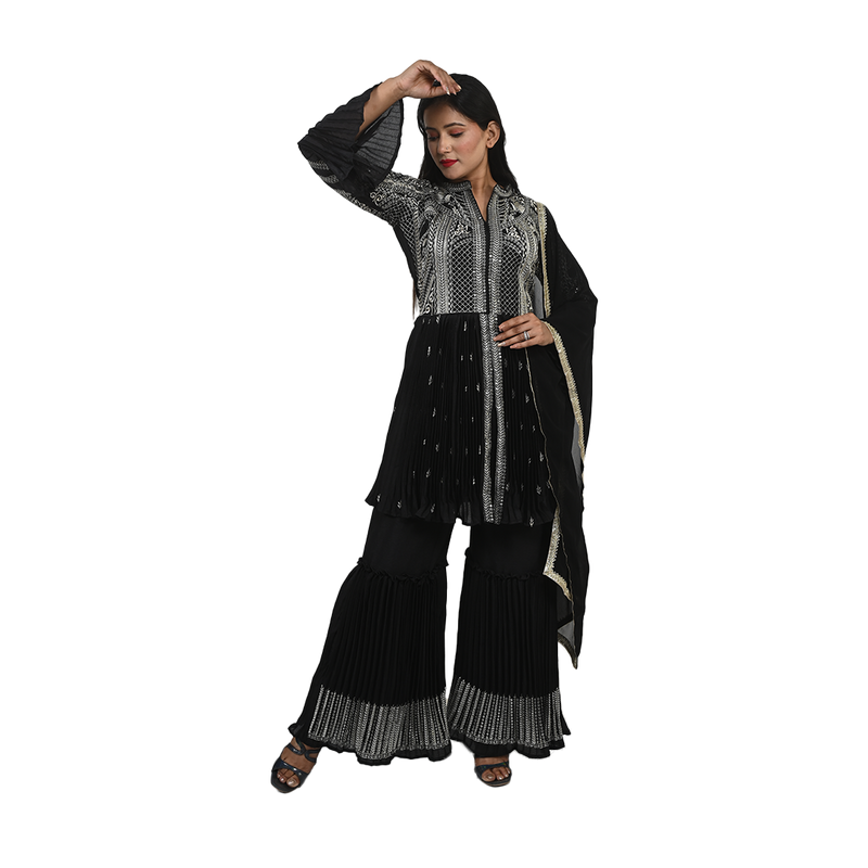 Midnight Elegance Georgette Embroidered Sharara Suit