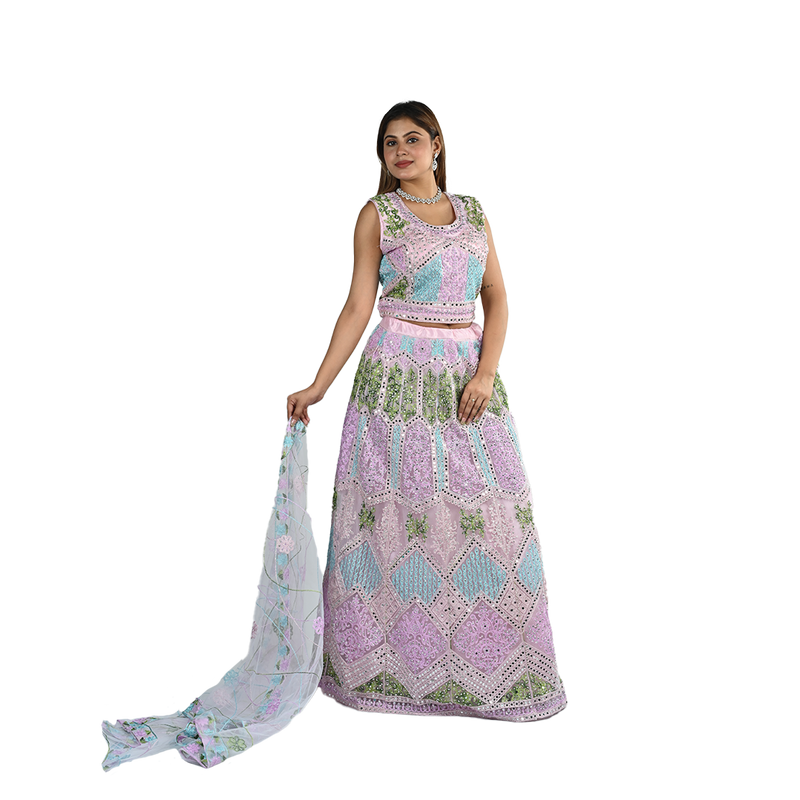 Rosy Blush Net Thread Embroidered Lehenga Choli