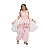 Blush Blossom Baby Pink Georgette Sequin and Thread Embroidery Kurti and Afghani Style Pants Set