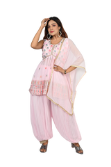 Blush Blossom Baby Pink Georgette Sequin and Thread Embroidery Kurti and Afghani Style Pants Set