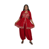 Golden Blossom Red Georgette Floral Patterned Golden Embroidery Kurti Set