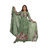 Parrot Elegance Parrot Green Digital Printed Anarkali Style Pleated Full-Length Gown Set
