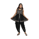 Noir Enigma Black Georgette Sequin and Thread Embroidery Kurti and Dhoti Pants Set