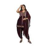 Plum Radiance Plum Georgette Sequin, Thread, and Bead Work Kurti and Dhoti Set