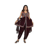 Plum Radiance Plum Georgette Sequin, Thread, and Bead Work Kurti and Dhoti Set