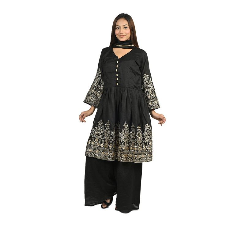 Black Embroidered Sharara Suit