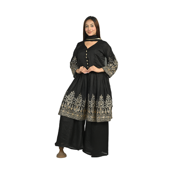 Black Embroidered Sharara Suit