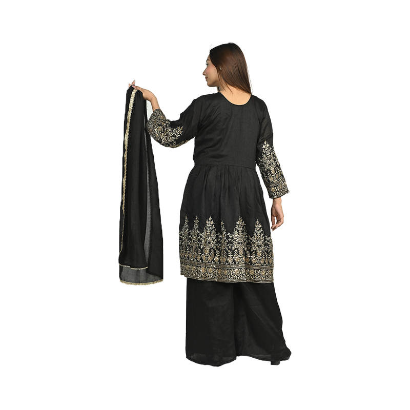 Black Embroidered Sharara Suit