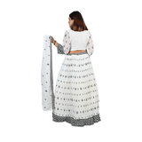 Ivory Elegance White Georgette Thread Embroidery Lehenga Set