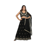 Elegant Ebony Black Georgette Thread Embroidery Lehenga Set