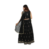 Elegant Ebony Black Georgette Thread Embroidery Lehenga Set