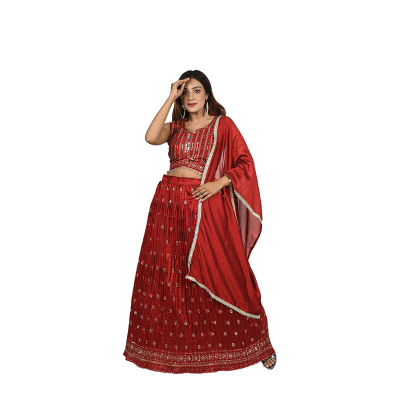 Scarlet Elegance Red Georgette Sequin Embroidery Lehenga Set