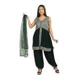 Bottle Green Elegance Georgette Sequin Embroidery Pleated Kurti Set