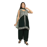 Bottle Green Elegance Georgette Sequin Embroidery Pleated Kurti Set