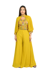 Laddoo Yellow Georgette Sequin and Thread Embroidery Choli and Flared Pants Set