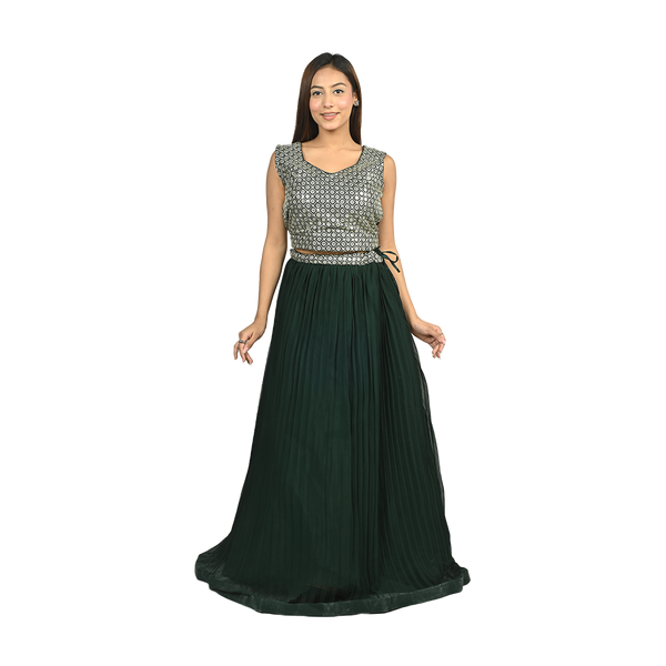 Bottle Green Georgette Sequin Embroidery Choli and Lehenga Set