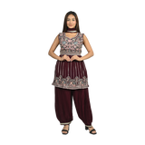 Elegance in Wine Georgette Floral Thread Embroidery Kurti Set