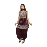 Elegance in Wine Georgette Floral Thread Embroidery Kurti Set