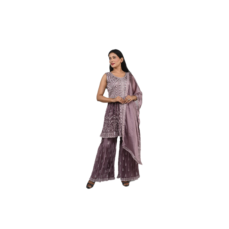 Royal Violet Georgette Embroidered Sharara Set