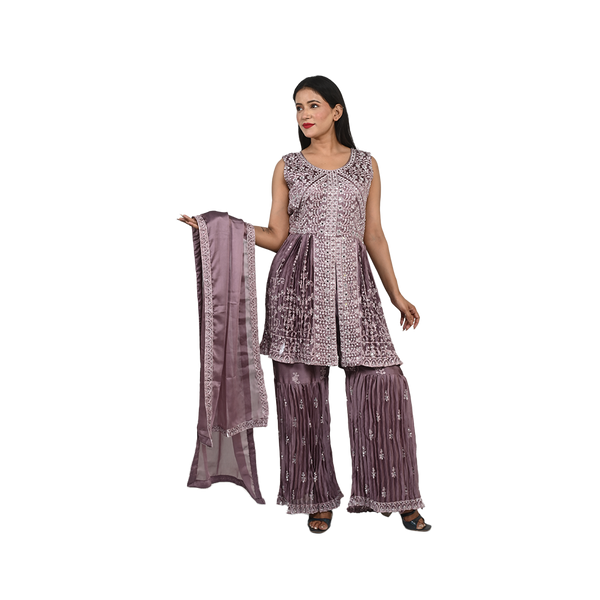 Royal Violet Georgette Embroidered Sharara Set