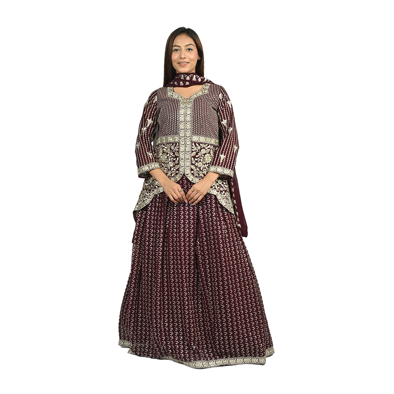 Elegant Maroon Embroidered Fish Tail Style Long Kurti