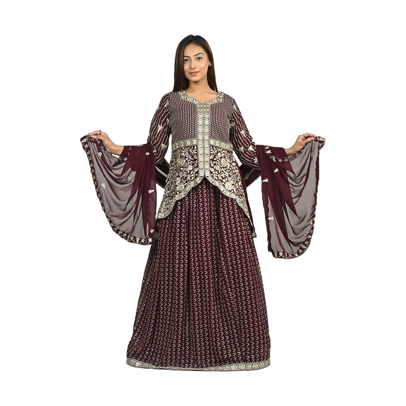 Elegant Maroon Embroidered Fish Tail Style Long Kurti