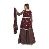 Elegant Maroon Embroidered Fish Tail Style Long Kurti