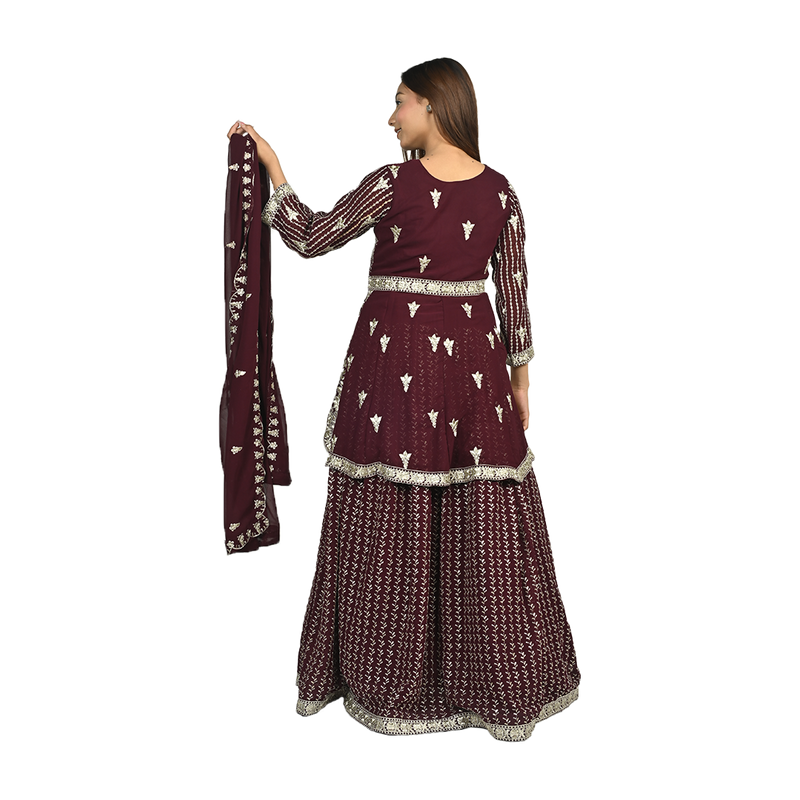 Elegant Maroon Embroidered Fish Tail Style Long Kurti