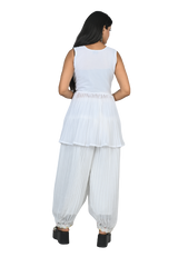 White Elegance Georgette Sequin and Thread Embroidery Pleated Kurti Set
