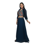 Navy Elegance Navy Blue Georgette Sequin, Thread, and Bead Work Geometric Pattern Choli and Flared Pants Set