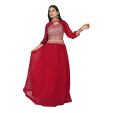 Scarlet Elegance Cherry Red Georgette Sequin Embroidery Choli and Lehenga Set