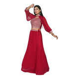 Scarlet Elegance Cherry Red Georgette Sequin Embroidery Choli and Lehenga Set