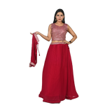 Scarlet Elegance Cherry Red Georgette Sequin Embroidery Choli and Lehenga Set