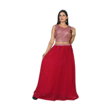 Scarlet Elegance Cherry Red Georgette Sequin Embroidery Choli and Lehenga Set