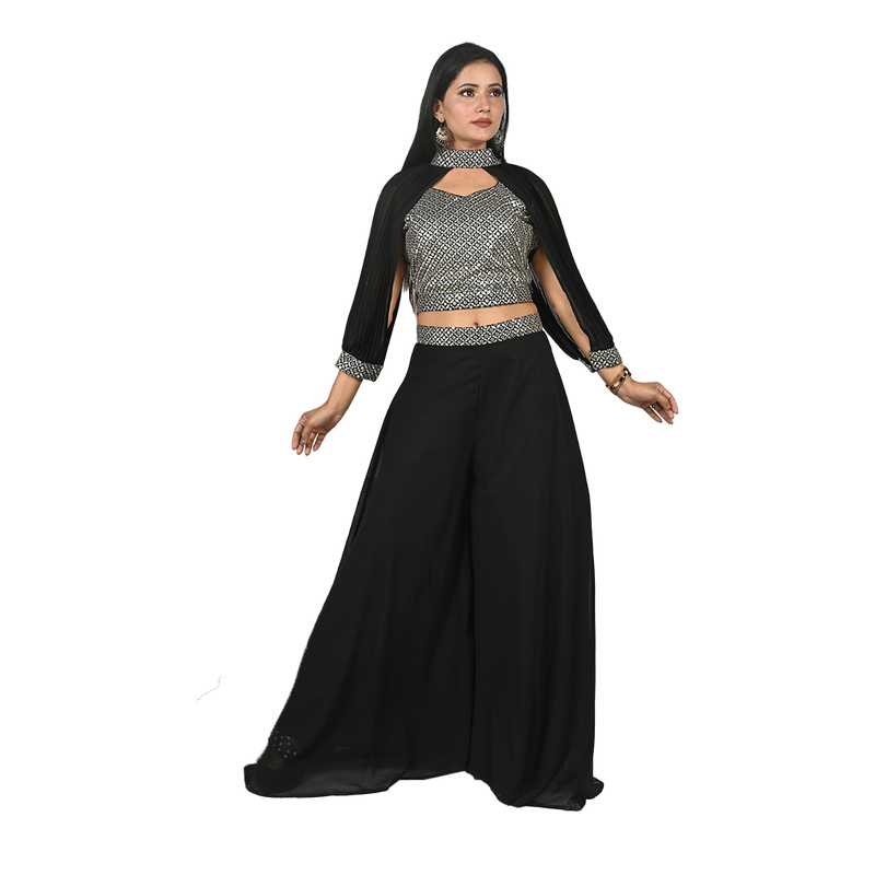 Black Beauty Georgette Sequin Embroidery Choli and Lehenga Set