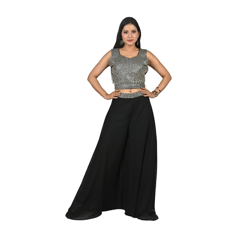 Black Beauty Georgette Sequin Embroidery Choli and Lehenga Set